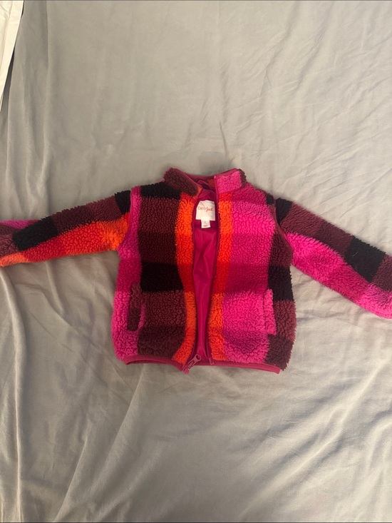 Cat & Jack Other - Cat & Jack Fuzzy Plaid Zip-Up Jacket in Pink, Orange & Dark Magenta